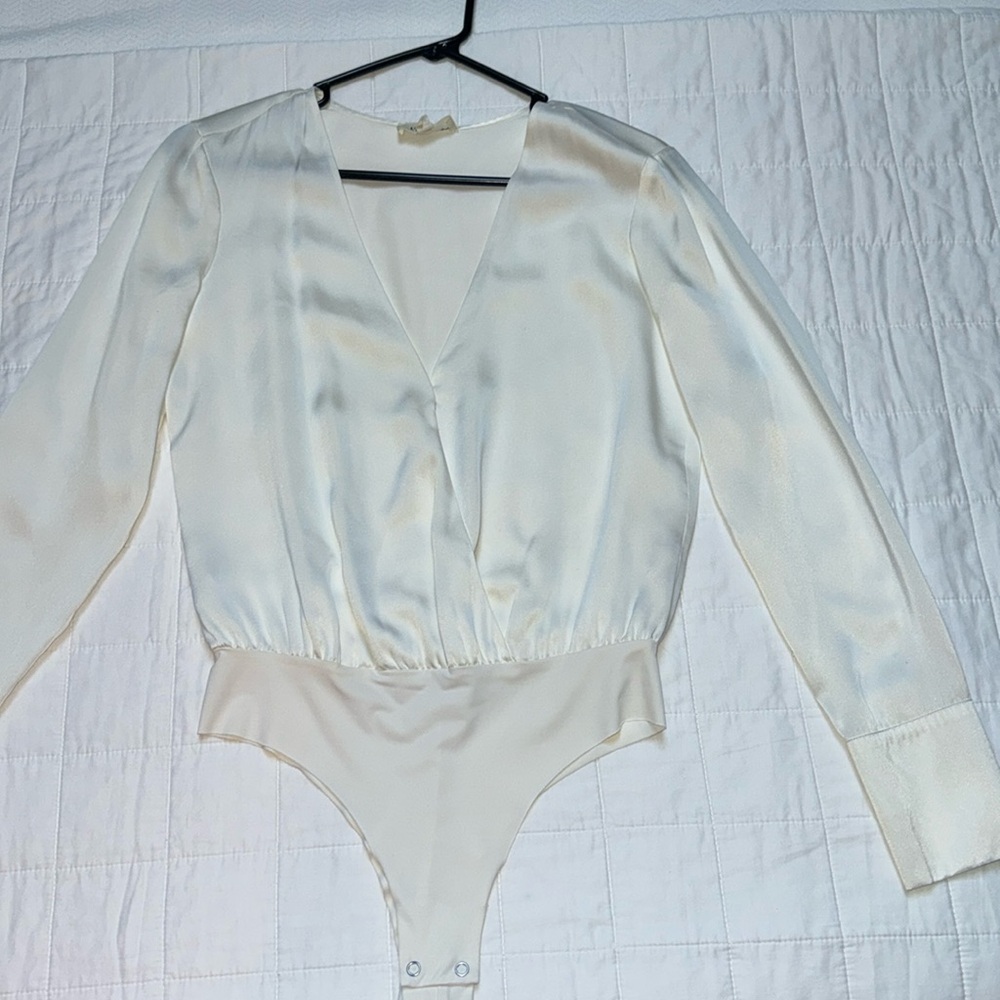 L’Agence Blaze Silk Bodysuit in Ivory